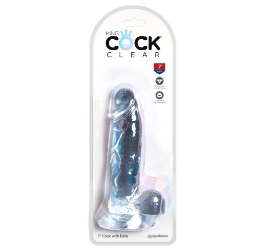 King Cock Clear - Realistyczne Dildo Z Jądrami I Przyssawką Przezroczyste 18 CM